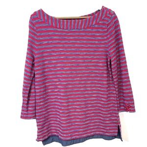 Talbots Pink Stripe  Boat Neck Tunic Top Shirt  Woman Medium 100% Cotton Stretch